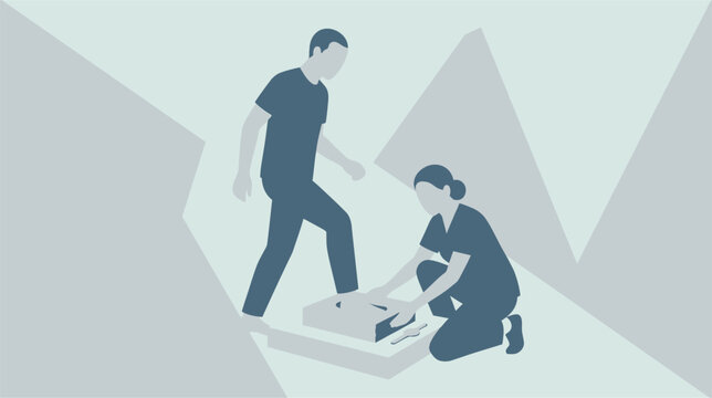 Vector graphic representing a medical foot impression test for podiatry, orthotic analysis, and foot health diagnostics, suitable for clinical medical documentation and gait study.