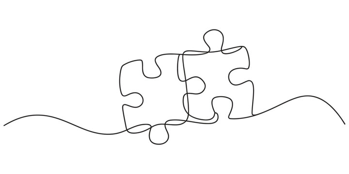 Two puzzle pieces connected together in a continuous single line drawing