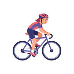 Fototapeta premium Happy Cyclist Woman Riding Bicycle, Sport Lifestyle, Healthy Activity, Cartoon Style