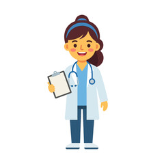 Fototapeta premium Cartoon Female Doctor with Stethoscope and Clipboard, Friendly Medical Professional