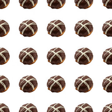 A seamless pattern of chocolate truffles on a white background