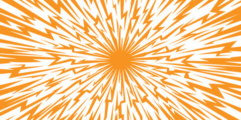 Fototapeta premium Abstract orange sunburst background with jagged lightning bolt rays and dynamic comic book style