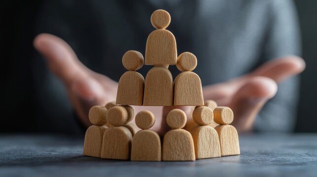 Human resource management (HR) concept: Recruitment, leadership, and team building. Process of recruiting candidates for jobs in an organization.