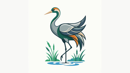 Obraz premium Elegant bird standing in water with reeds artistic illustration
