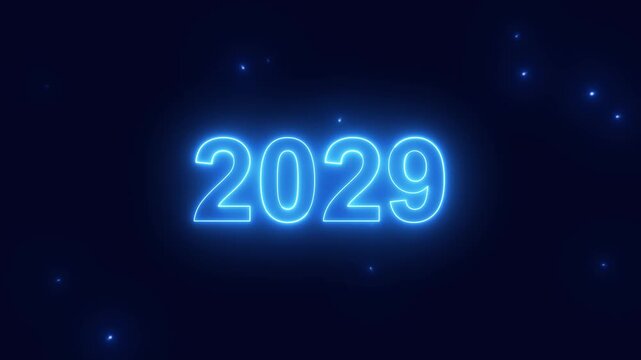 2029 happy new year 2029 animated text new year neon 2029 effective background.