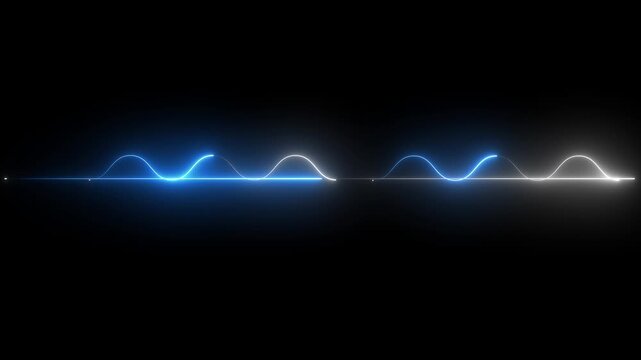 Animated Glowing Blue and White Sine Wave Sound Waves on Black Background for Audio Frequency Visualizer and Signal Processing Technology Project Presentation. 4k stock Video