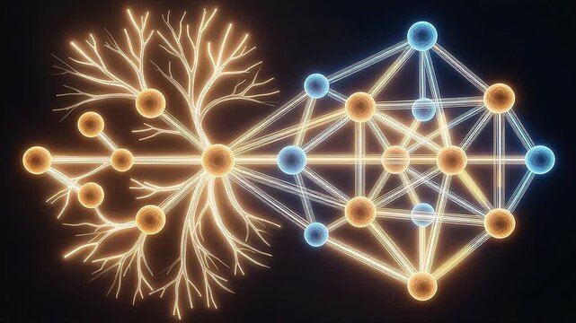 Interconnected digital node mesh structures visualizing neural brain synaptic knowledge graphs.