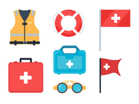 first aid kit icons set