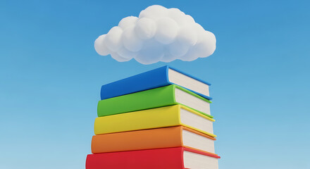 Fototapeta premium Colorful lego blocks tower with cloud background