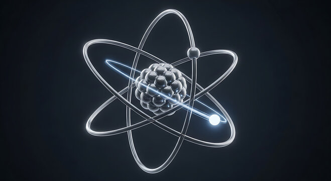 Atomic structure, scientific model, electron orbit, nucleus, abstract technology background