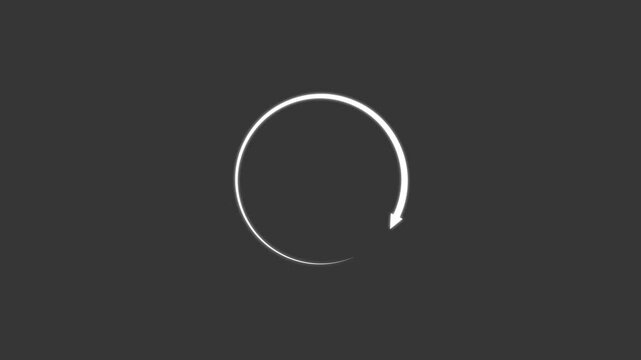Simple white circular arrow representing a loading process on a dark grey background for digital user interface and web navigation