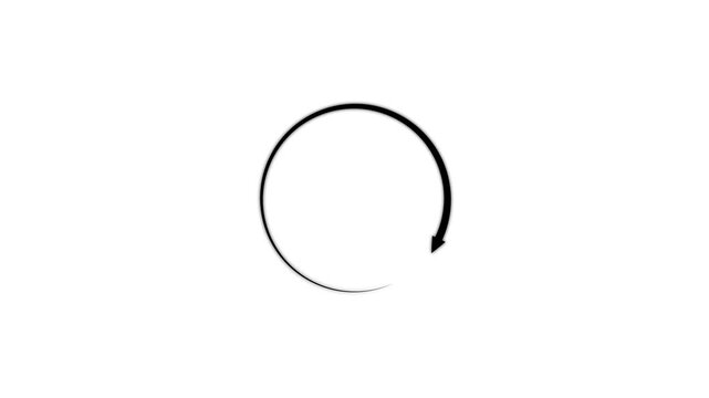 Simple black circular arrow representing a loading process on a white background for digital user interface and web navigation