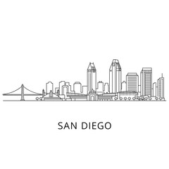 Naklejka premium Minimal Line Art San Diego Bridge Skyline