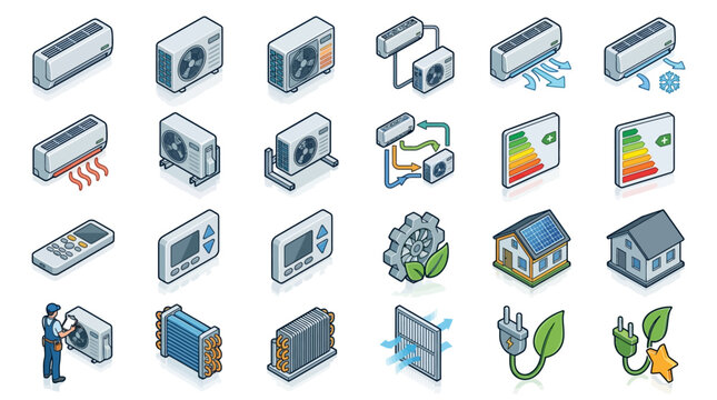 Collection of air conditioning and heating system icons.