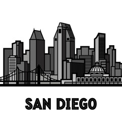 Obraz premium Bold Monochromatic San Diego City Silhouette
