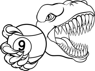 Dinosaur and 9 Ball Nine Ball Pool Cartoon Mascot © Christos Georghiou