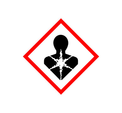 GHS health hazard pictogram with serious health hazard symbol. Chemical safety label for chronic health hazards, carcinogens, OSHA and hazard communication