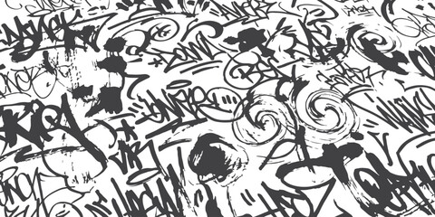 Black and white graffiti street art pattern with abstract tags and scribbles ©  creative  marlia