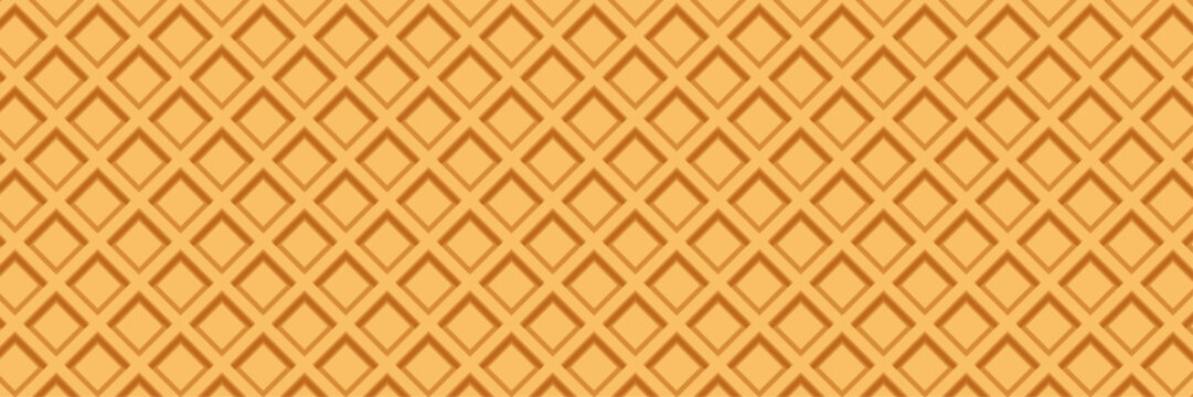 Seamless waffle texture background, golden brown ice cream cone wafer pattern, crispy sweet dessert surface vector illustration