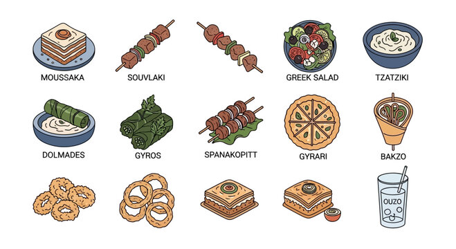 Variety of international food icons displayed.