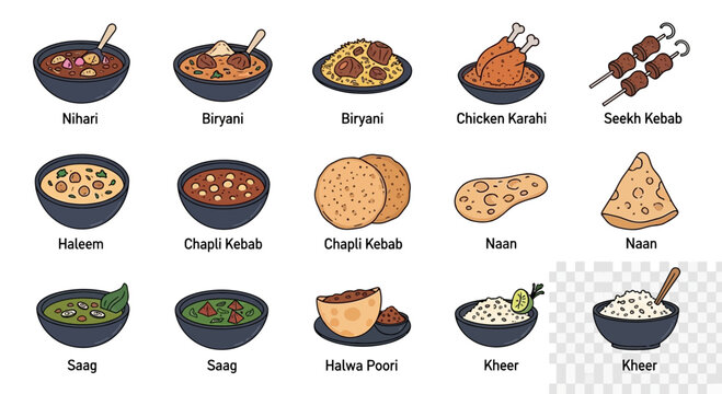 Variety of traditional Indian food dishes.