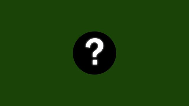 Bright white question mark symbol inside a black circle set against a dark forest green background for informational and navigational web interface use