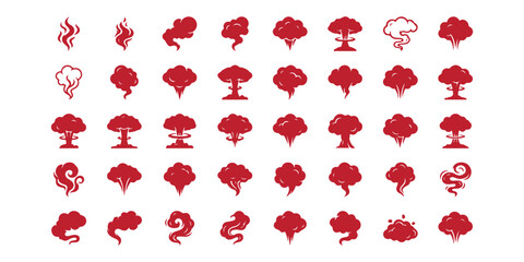 Set of red cartoon smoke and explosion icons for design elements ©  creative  marlia