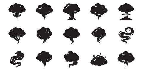 Set of black smoke clouds and explosion icons for comic book style graphic design ©  creative  marlia