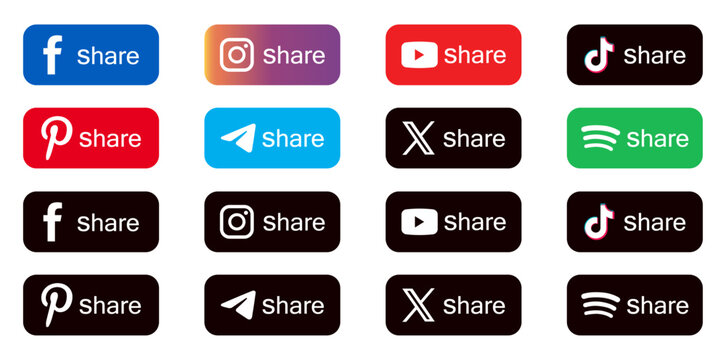 latest social media share icons in monochrome and flat style