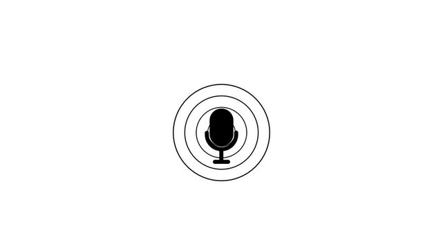 Black microphone inside a circular ring on a white background representing audio recording podcasting or voice communication technology