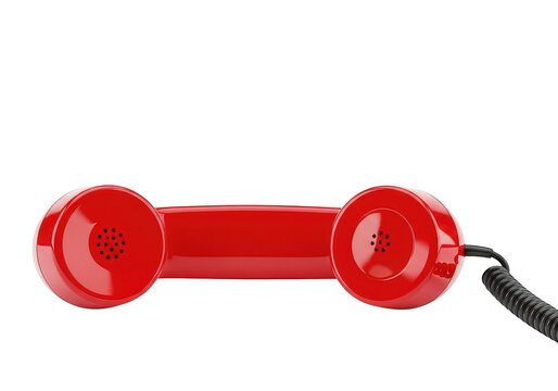 Red vintage telephone handset with cord isolated on transparent background