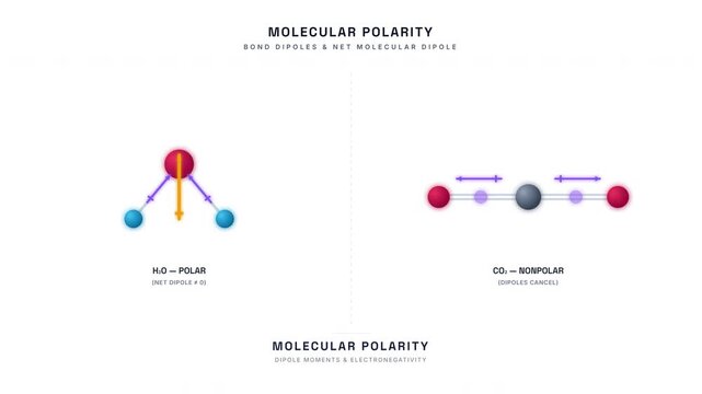 Molecular Polarity Dipole Moment Animation &mdash; H2O vs CO2 Polar Nonpolar Chemistry Loop