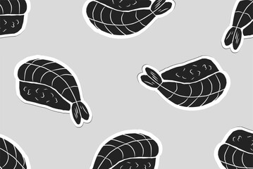 Doodle Sushi Onigiri Pattern. Background Of Sushi. Cartoon Sushi Illustration © Zayyan 