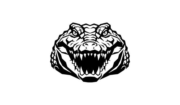 Aggressive alligator head illustration bold black and white design
