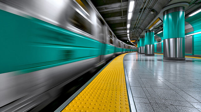Subway train approaching platform in modern urban station  