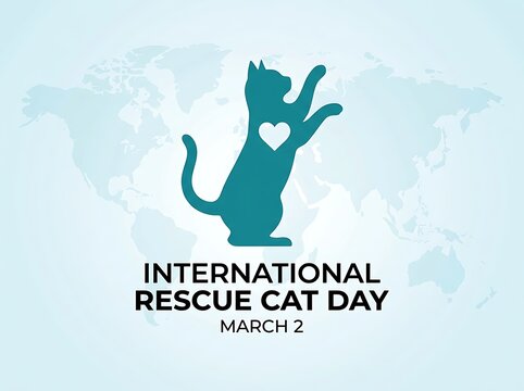Cute cat silhouette with heart design celebrating international rescue cat day on global map background