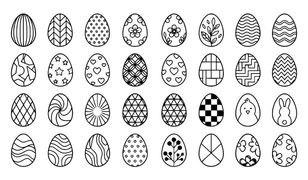 Black and white easter egg pattern collection for coloring pages and crafts