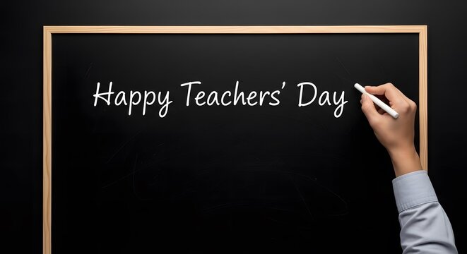 Happy teachers' day chalkboard greeting with hand writing