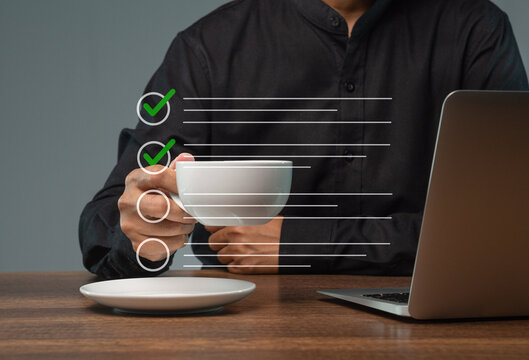 Task Management Checklist with Coffee and Laptop