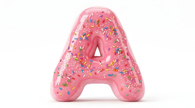 Donut letter a sweet typography with pink frosting and colorful sprinkles