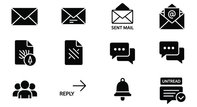 Modern email and communication notification icons set with reply and alert symbols Vector