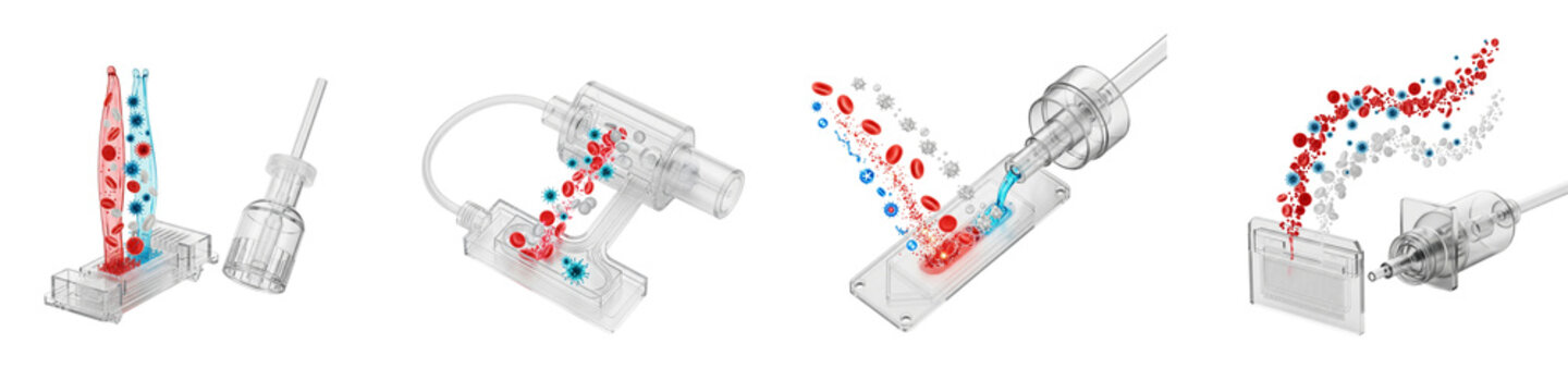 Medical microfluidic devices analyzing blood cells and virus particles