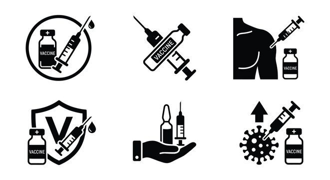 Syringe And Vial Icons Black Vector Illustration On White Background