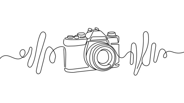 Camera Heartbeat Continuous Line Art Vector Illustration