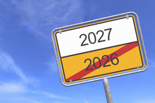 3d Illustration - Ortsschild - Ortstafel - 2026 - 2027 - Himmel - Wolken