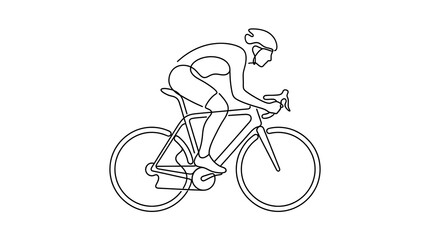 Fototapeta premium Cyclist riding a bicycle in motion one line drawing