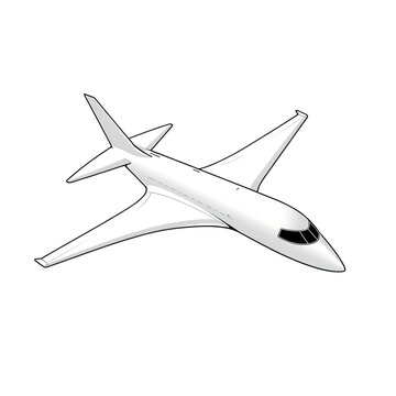 White private jet airplane flying in the sky isolated on white background