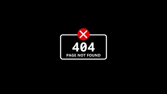 404 error page not found text animation on black background UHD
