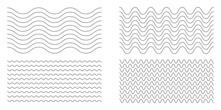 Waves line set. Wave ornament pattern. Set of wavy zigzag lines. Wave thin line background. Vector zigzag and wavy horizontal underline. Vector