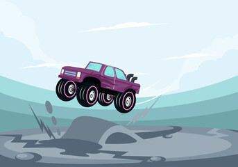 Off-Road Monster Truck Jumping Action Vector Illustration © sahil